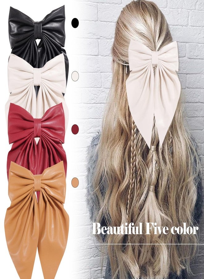 oneye Large Bow Hair Clips for Women Leather PU Hair Bows Hair Ribbon Clips with Long Tail Big Bow Metal Barrettes Hair Accessories for Women Girls with 4PCS - Image 4